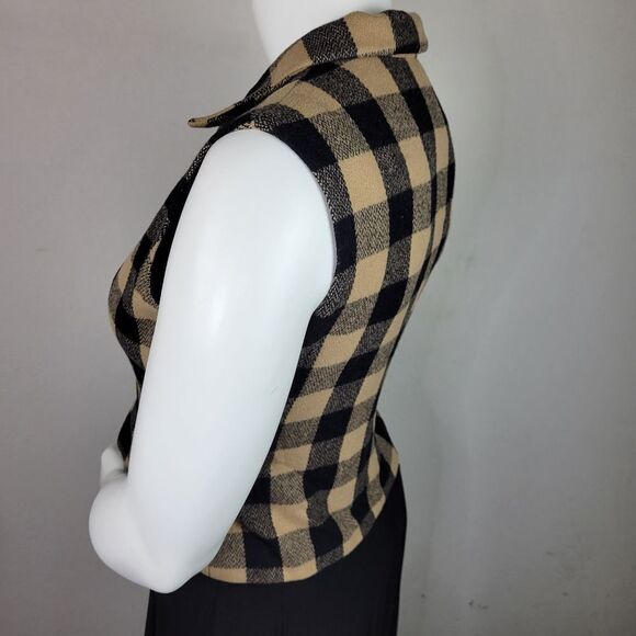 Breeches Wool Buffalo Plaid‎ Black And Tan Zip Front Collared Vest Size M - Picture 5 of 7